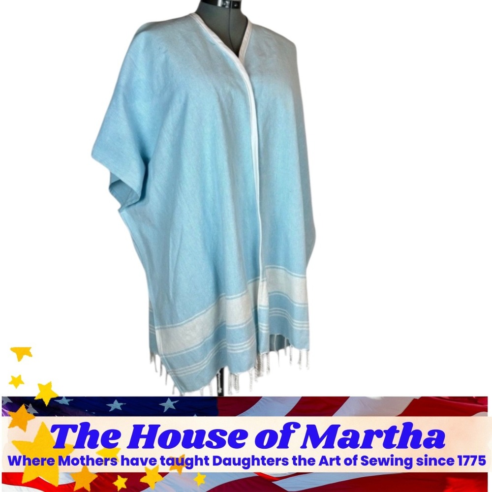 Light Blue Kimono with White Fringe Hand Crafted